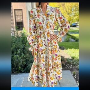 Aqua Floral Long Sleeve Maxi Dress Button Front NWT Size Xs
